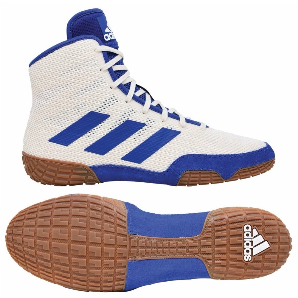 Adidas Men's White and Blue High-Top Athletic Shoes, Tech Fall 2.0 Wrestling